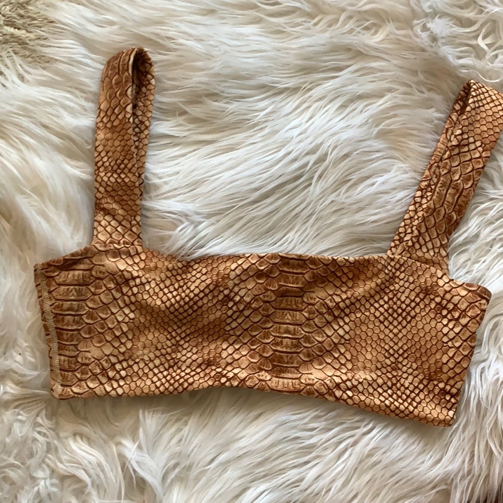 WeWoreWhat Tan Snake Print Sports Bra